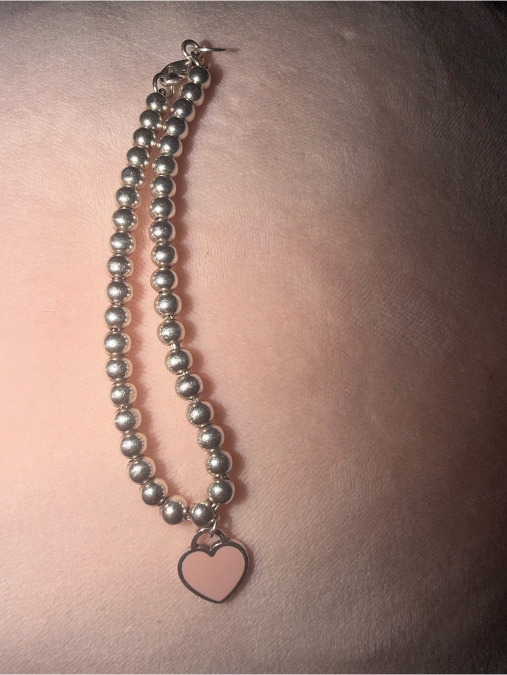 Tiffany & Co. Sterling Silver Beaded Necklace with Pink Heart Pendant
